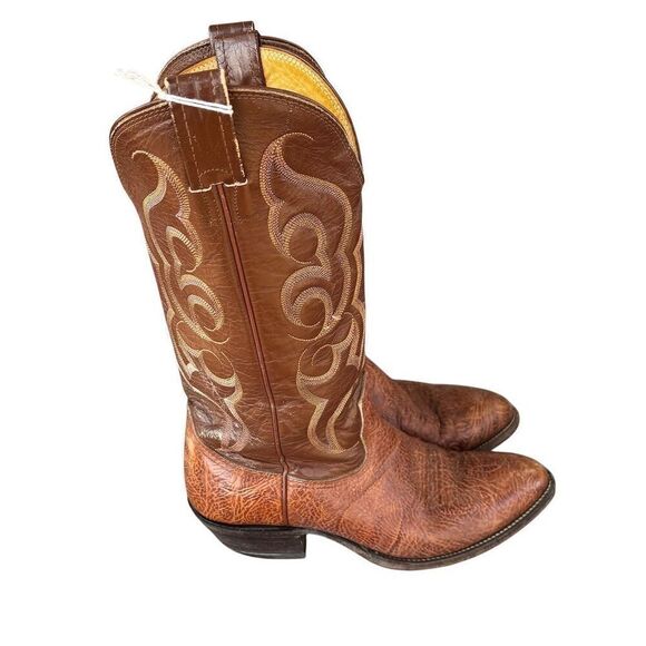 Vintage Nocona Men\'s Western Cowboy Boots Orange Brown Leather Size‎ 8 D main image 4